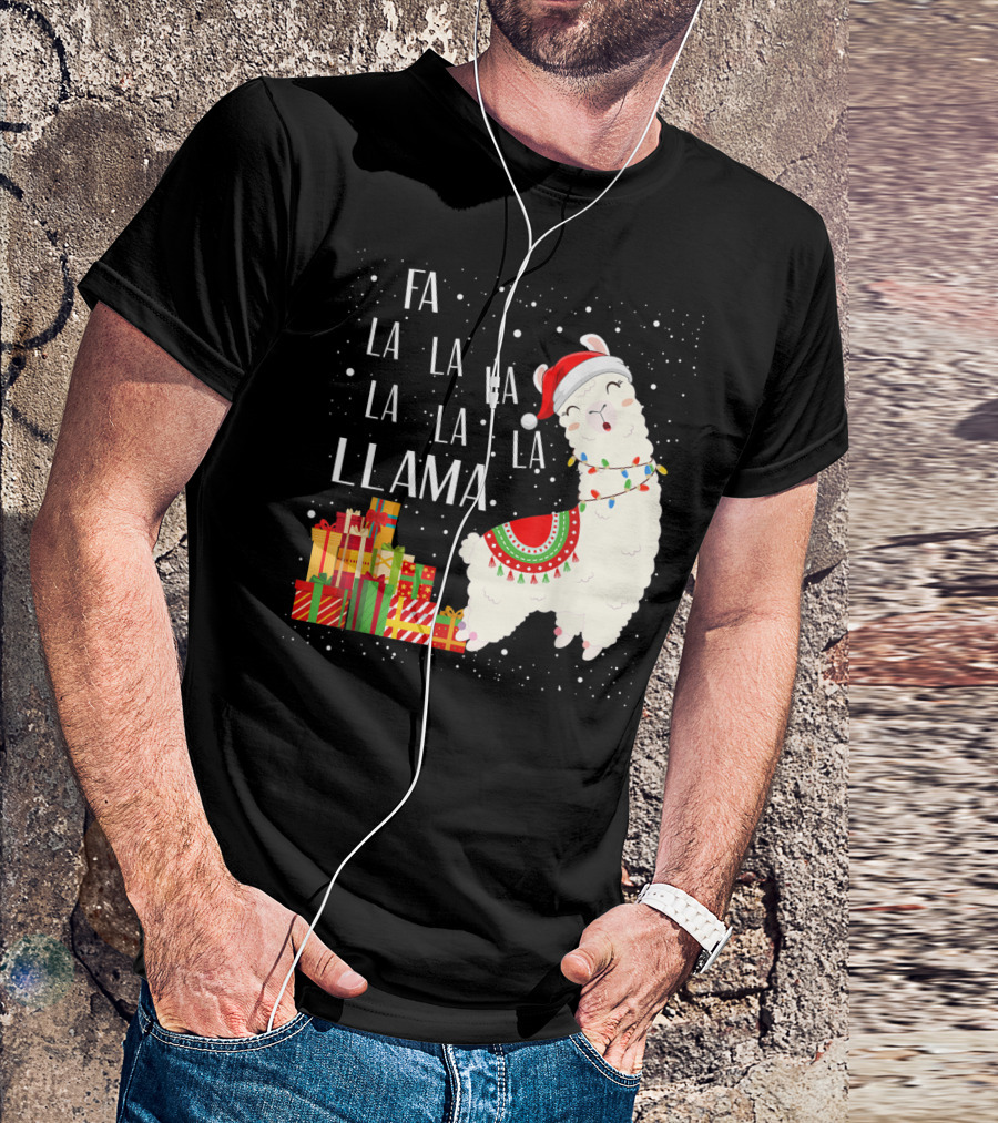 Fa La La Llama Christmas Santa Hat Gift Boxes T-Shirt