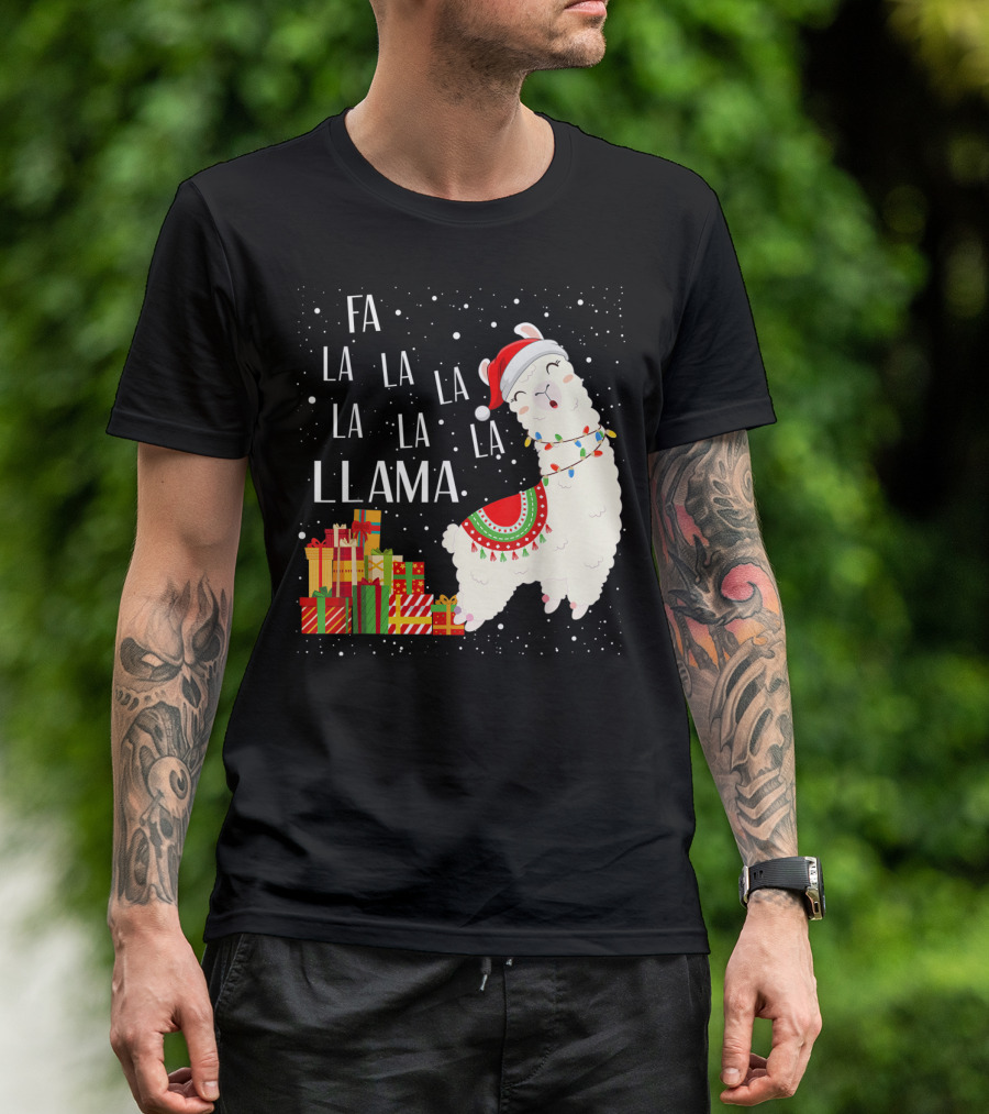 Fa La La Llama Christmas Santa Hat Gift Boxes T-Shirt