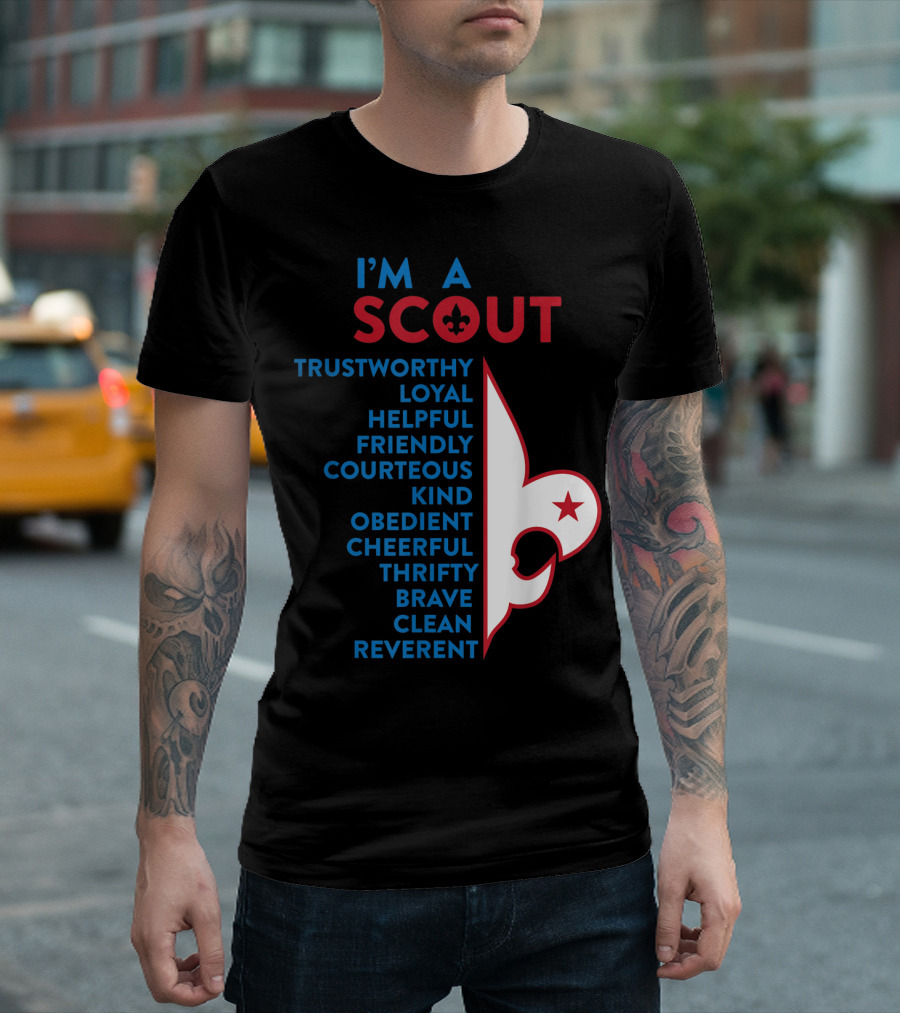 I'm A Scout Scout Law Trustworthy Loyal Helpful Friendly Courteous Kind Obedient Cheerful Thrifty Brave Clean Reverent Fleur-de-lis Star T-Shirt