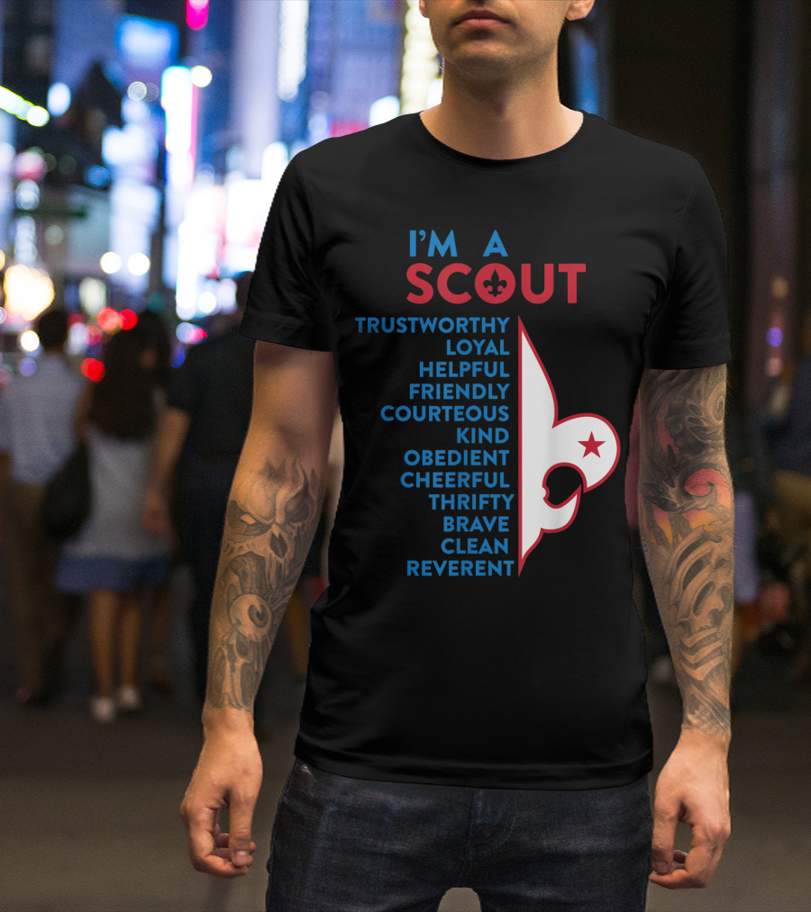I'm A Scout Scout Law Trustworthy Loyal Helpful Friendly Courteous Kind Obedient Cheerful Thrifty Brave Clean Reverent Fleur-de-lis Star T-Shirt