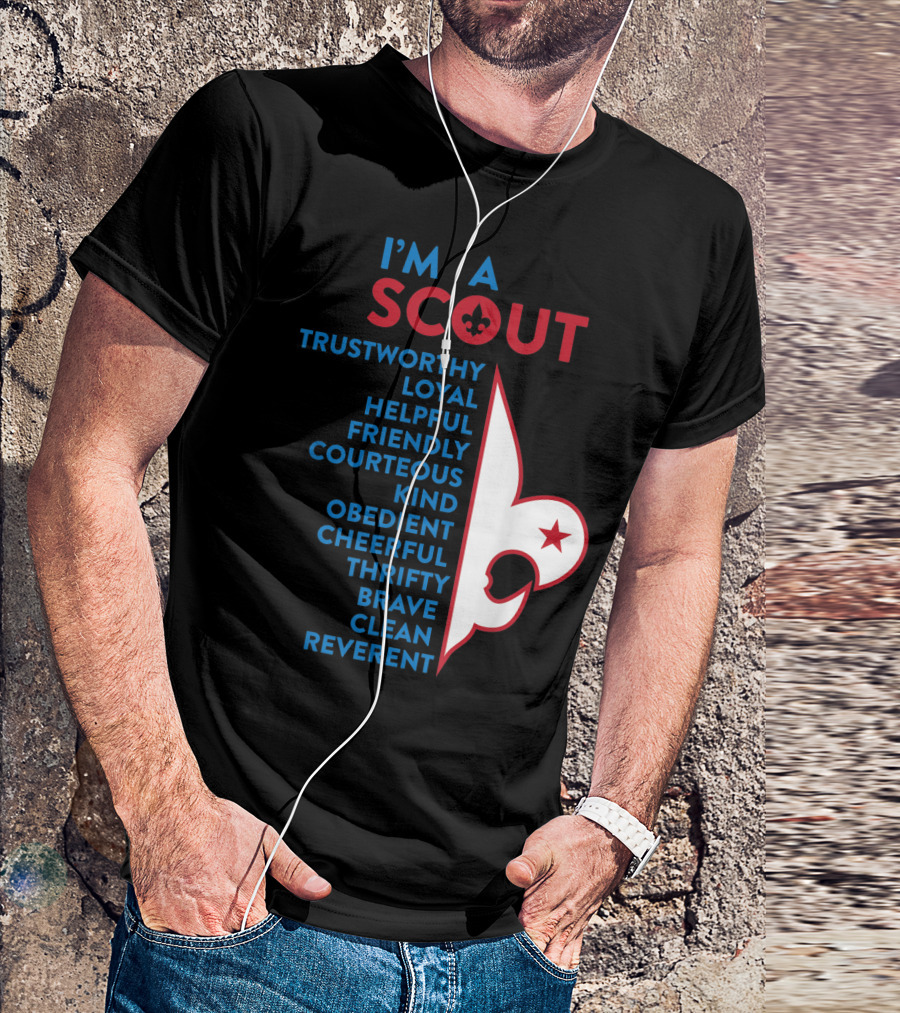 I'm A Scout Scout Law Trustworthy Loyal Helpful Friendly Courteous Kind Obedient Cheerful Thrifty Brave Clean Reverent Fleur-de-lis Star T-Shirt
