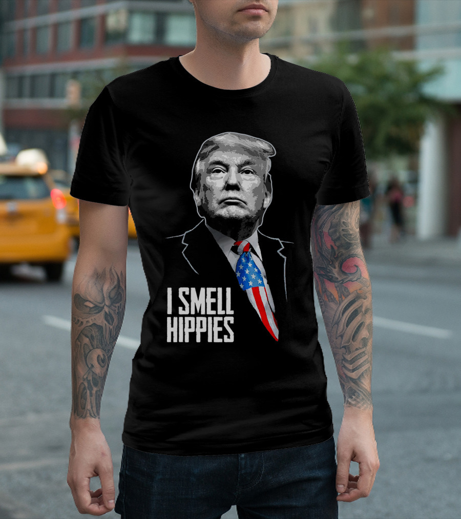Trump I Smell Hippies Funny Conservative Tie With American Flag T-Shirt