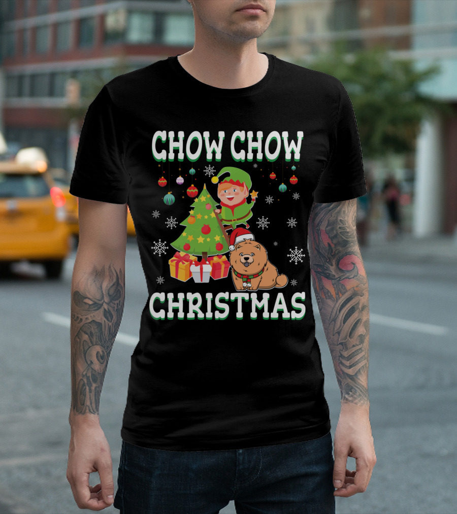 Chow Chow Christmas Elf Tree Presents Snowflakes T-Shirt