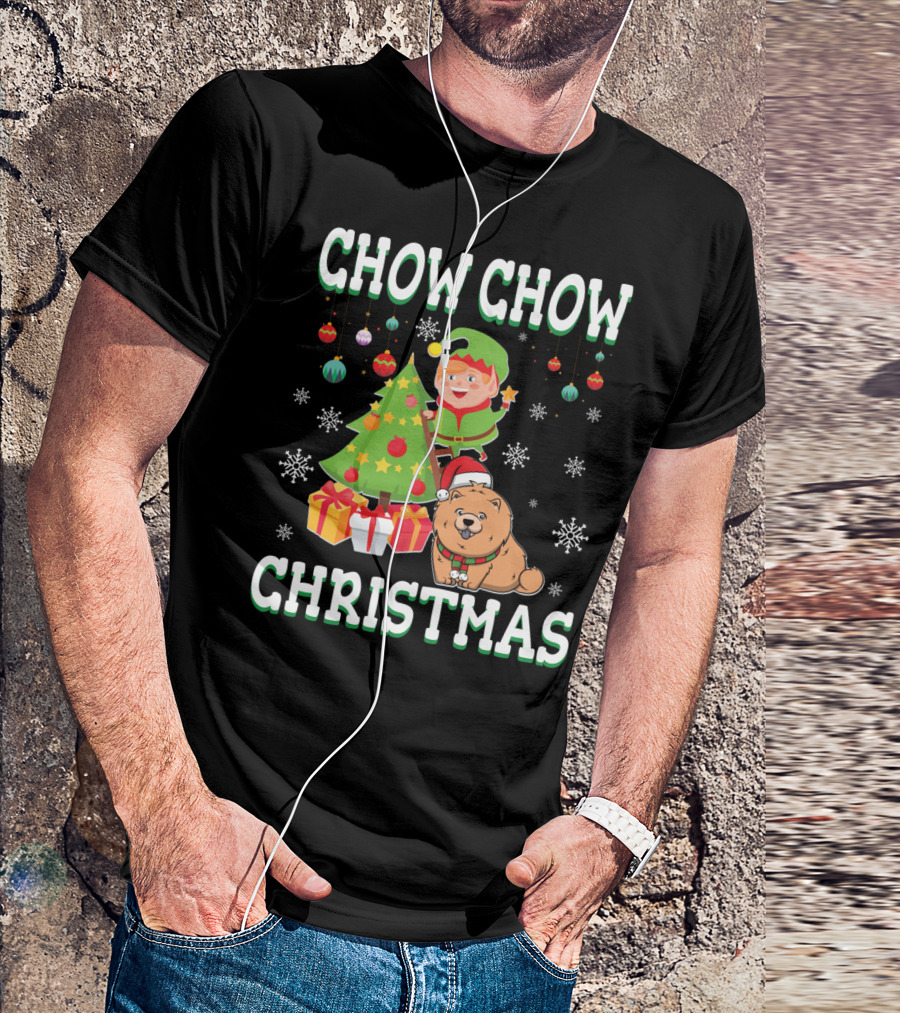 Chow Chow Christmas Elf Tree Presents Snowflakes T-Shirt