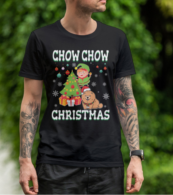 Chow Chow Christmas Elf Tree Presents Snowflakes T-Shirt