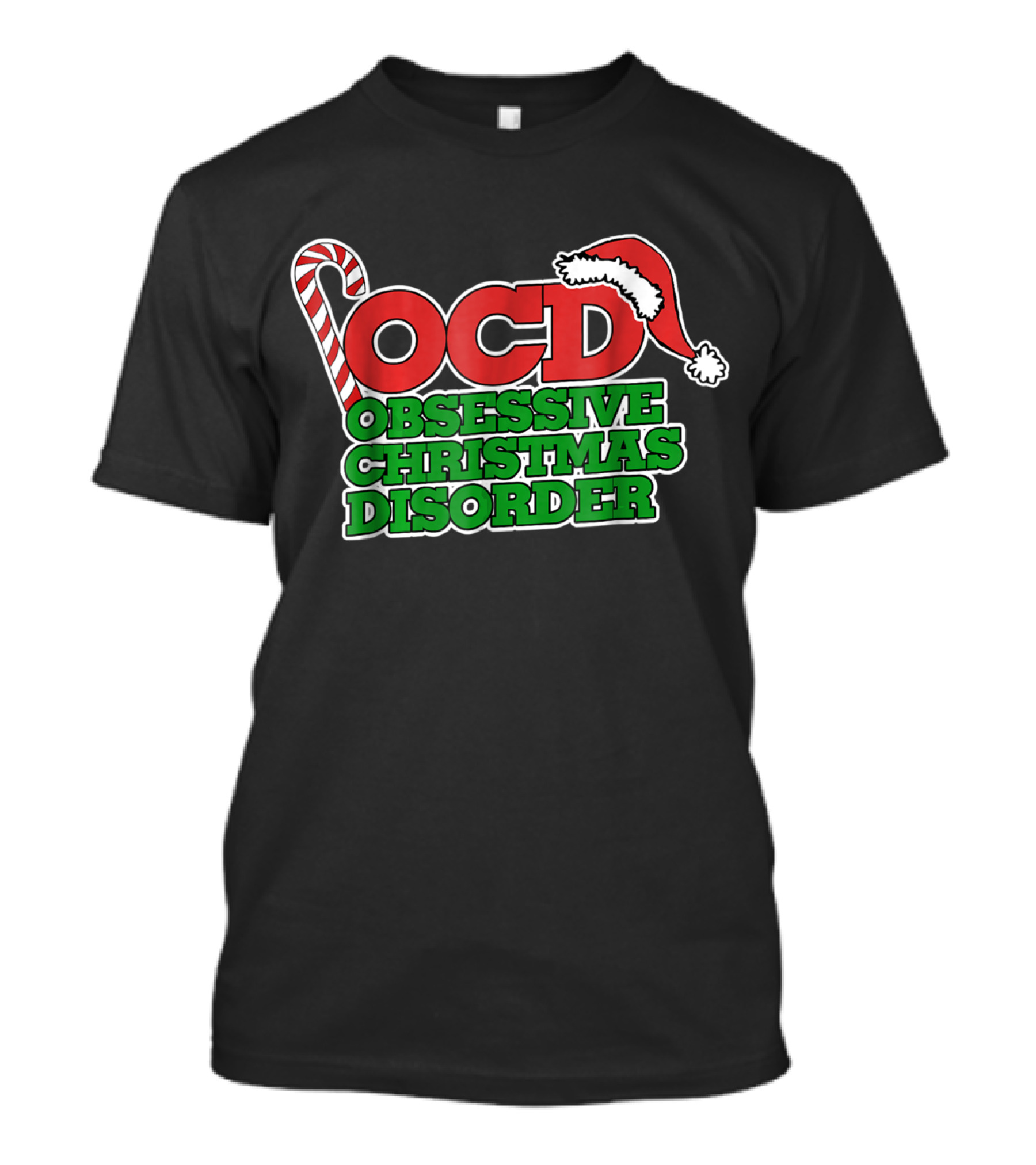 OCD Obsessive Christmas Disorder Candy Cane Santa Hat T-Shirt