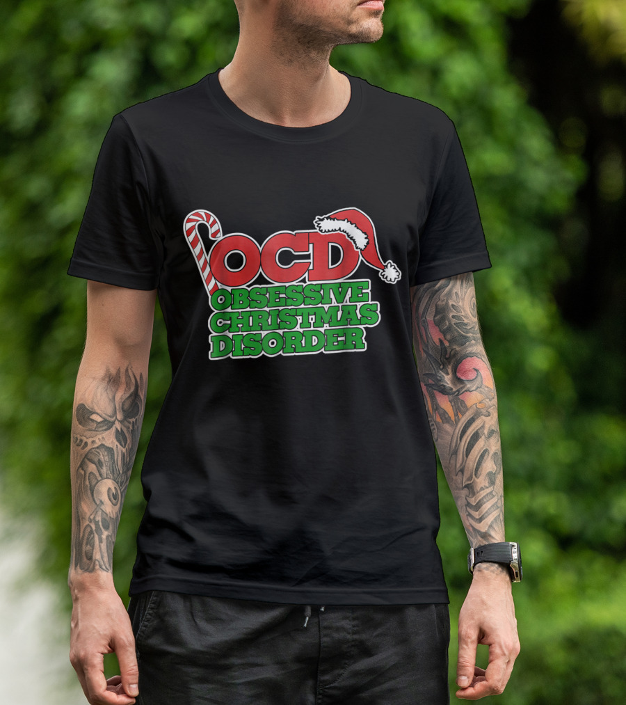 OCD Obsessive Christmas Disorder Candy Cane Santa Hat T-Shirt