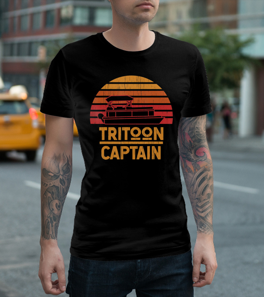 Tritoon Captain Vintage Sunset Boating Pontoon T-Shirt