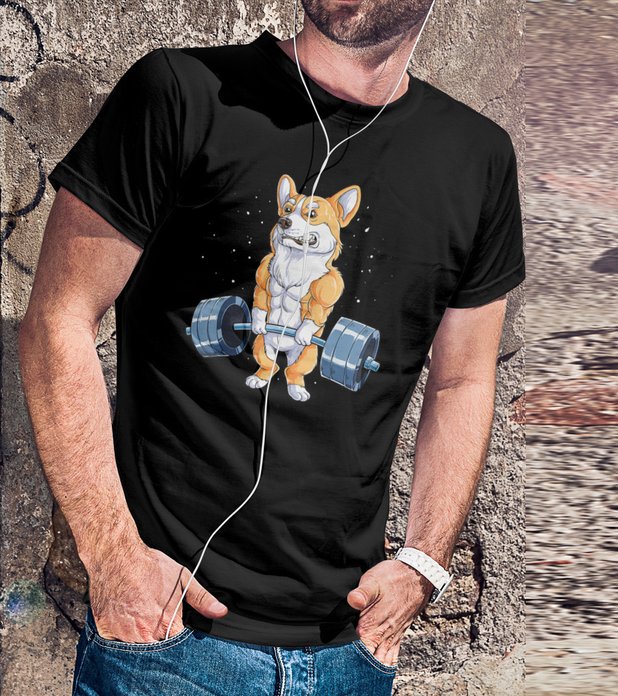 Corgi Weightlifting Deadlift Fitness Muscle Dog Lifting Barbell T-Shirt