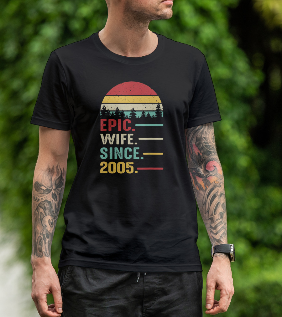 Epic Wife Since 2005 Retro Sunset Pines T-Shirt