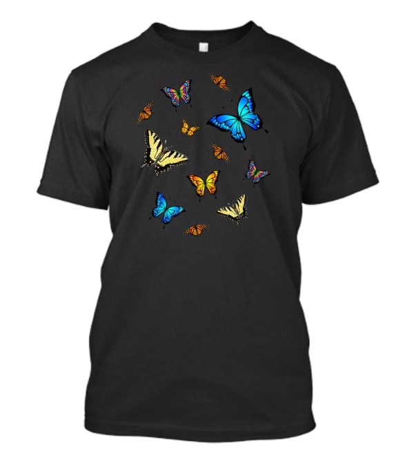Butterfly Crazy Vibrant Monarch Blue Swallowtail Spiral T-Shirt