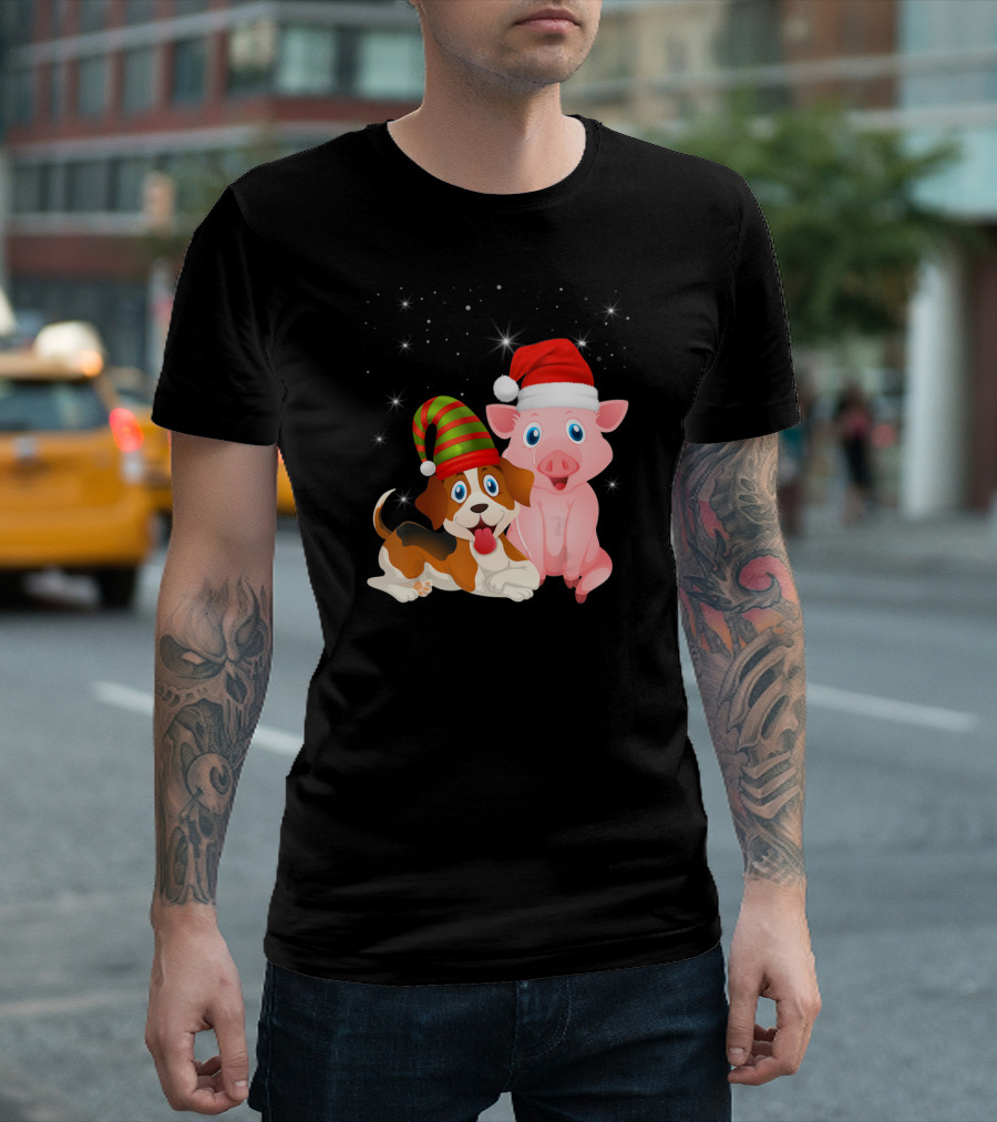 Christmas Festive Dog Pig Santa Hats T-Shirt