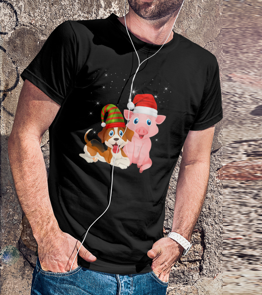 Christmas Festive Dog Pig Santa Hats T-Shirt