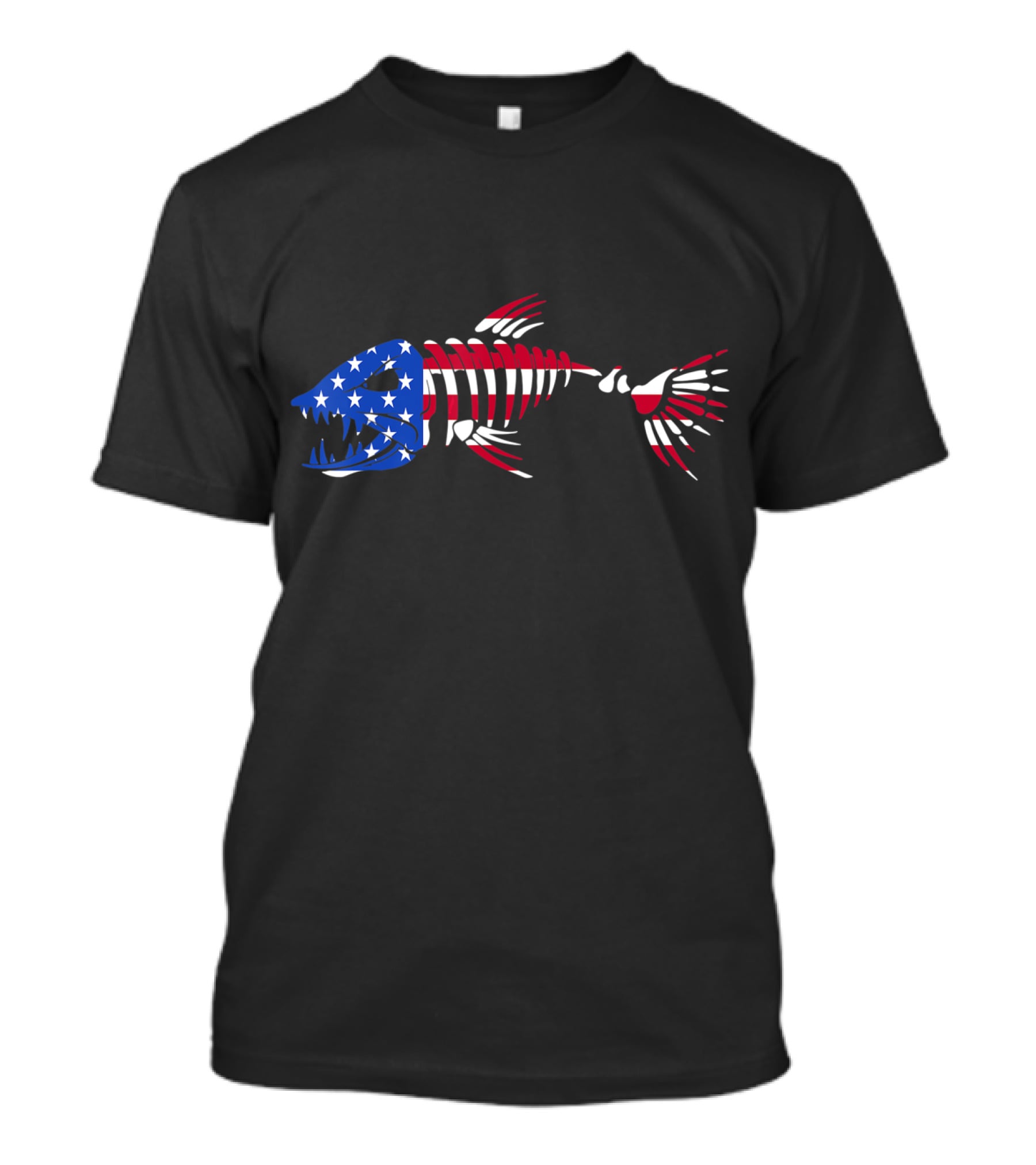 Patriotic Fish Skeleton With American Flag Colors T-Shirt