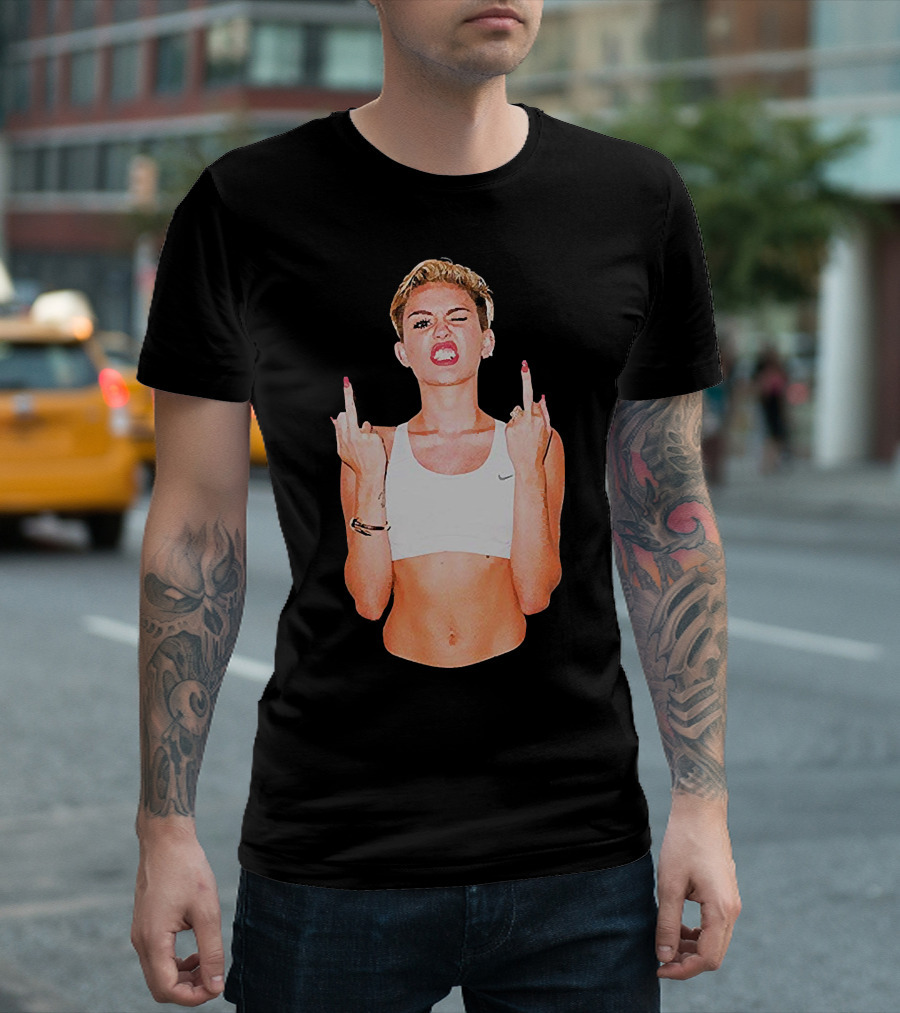 Miley Cyrus Middle Finger Up Pose Cropped Tank Top T-Shirt