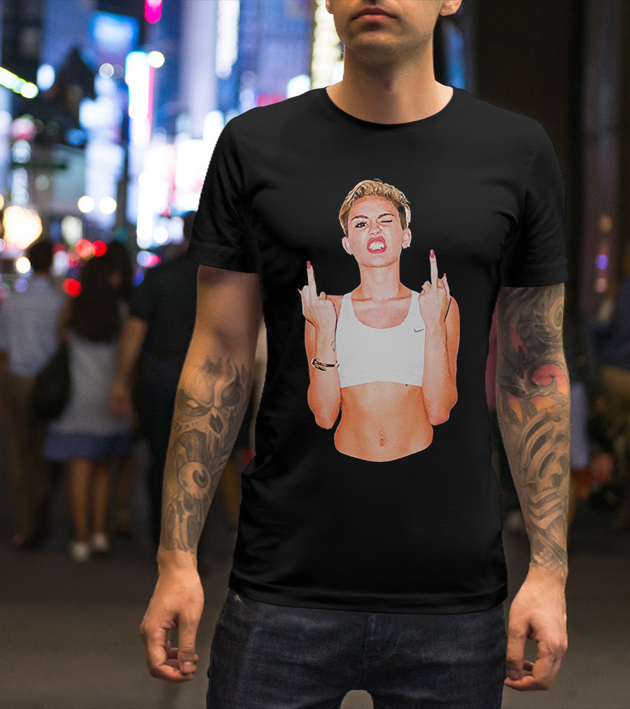 Miley Cyrus Middle Finger Up Pose Cropped Tank Top T-Shirt