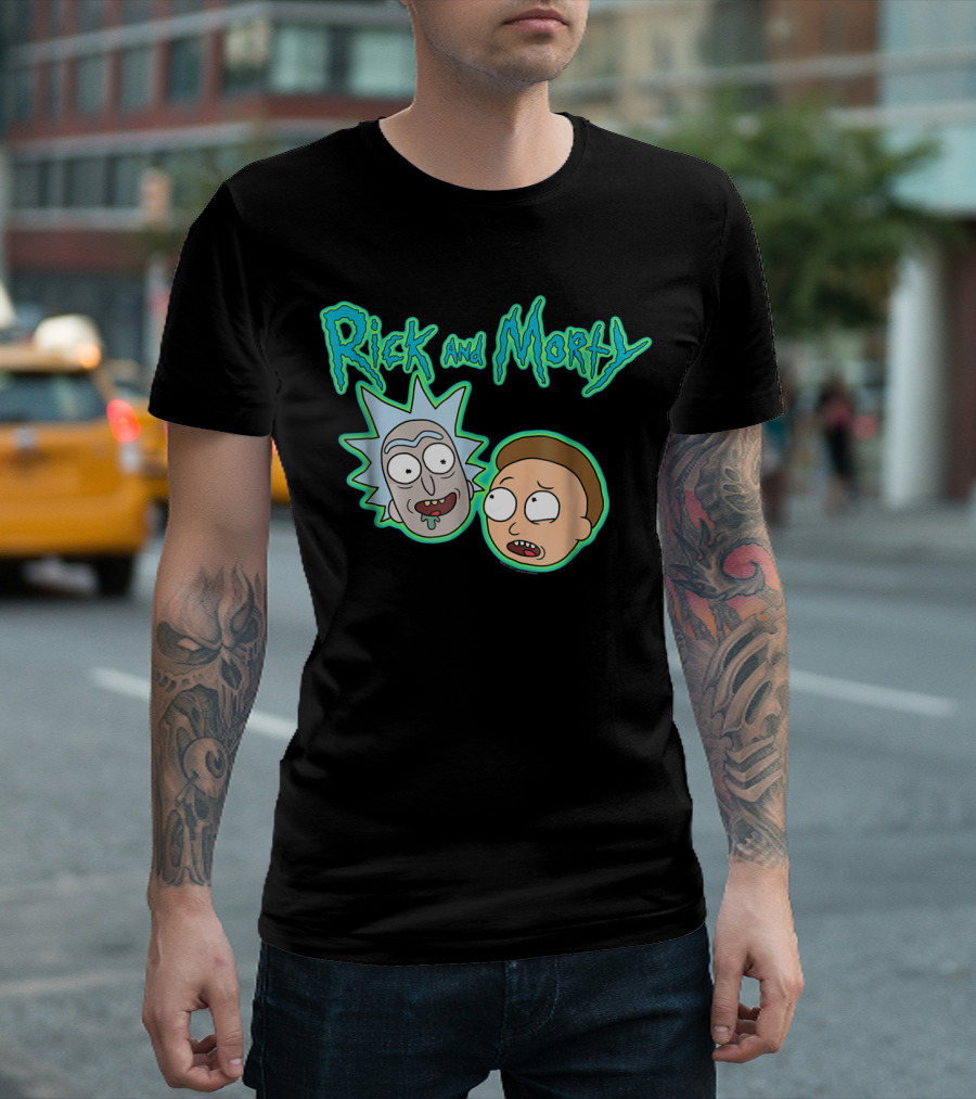Rick And Morty Heads And Logo Iconic Characters Text T-Shirt