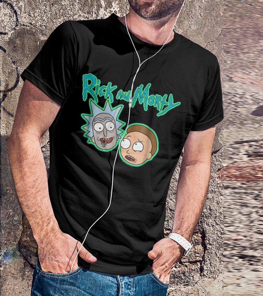 Rick And Morty Heads And Logo Iconic Characters Text T-Shirt