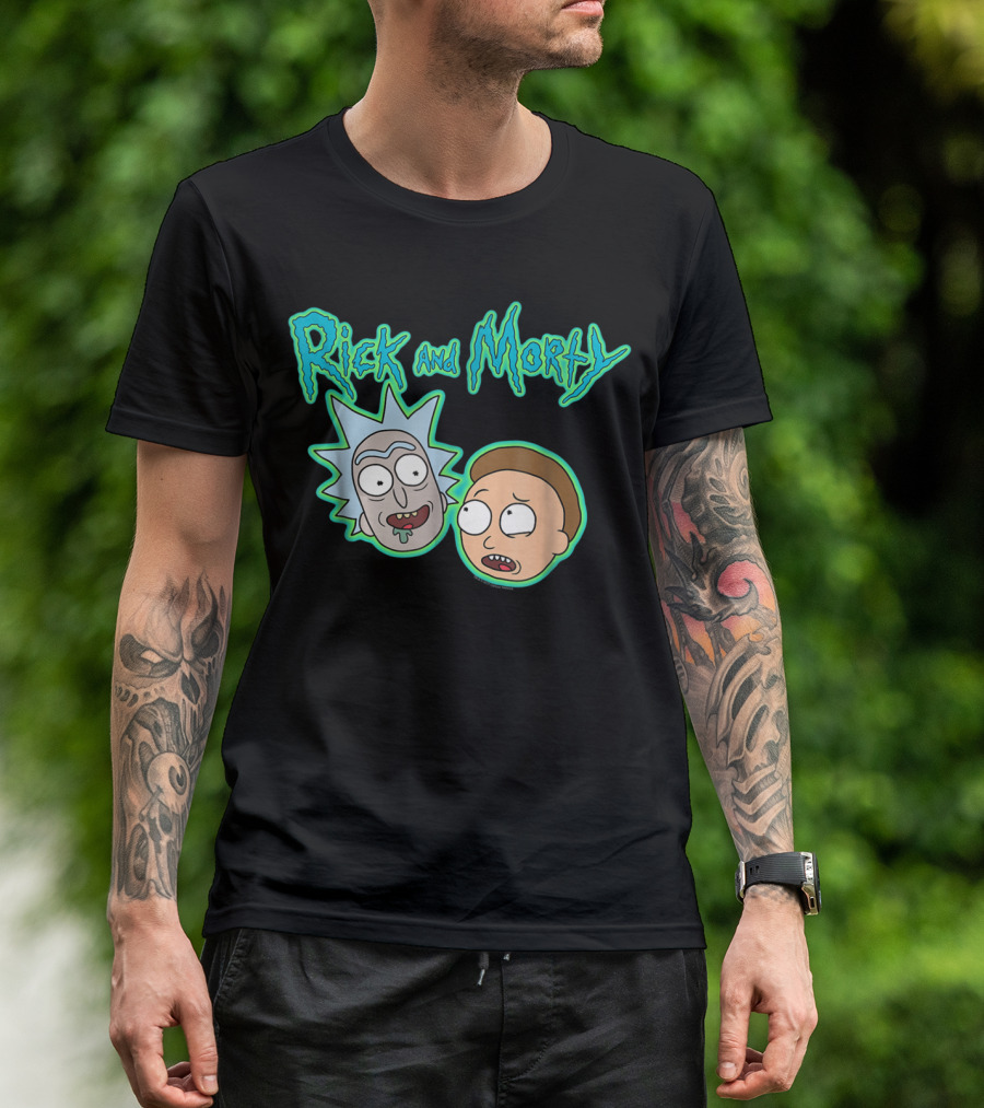 Rick And Morty Heads And Logo Iconic Characters Text T-Shirt