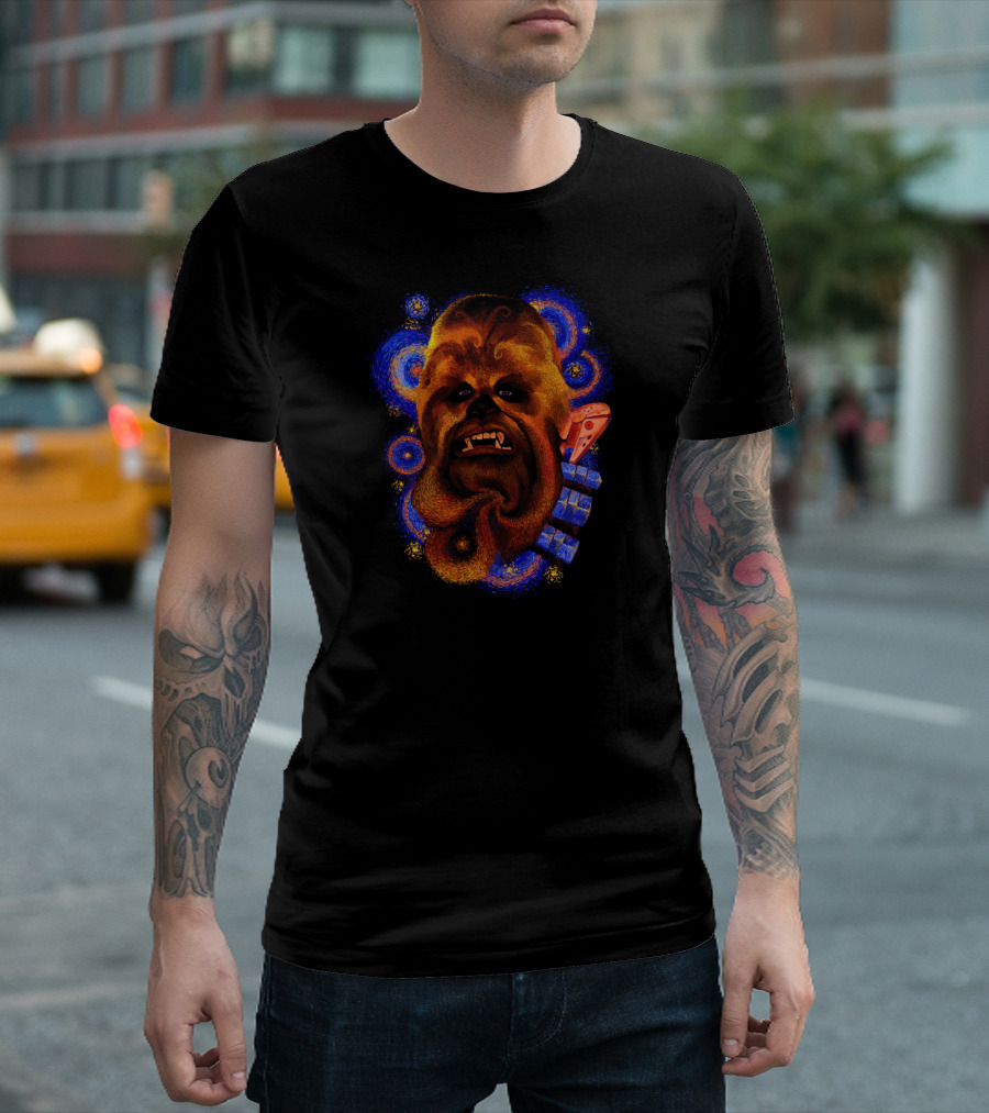 Star Wars Chewbacca Van Gogh Starry Night Style Pizza Space T-Shirt
