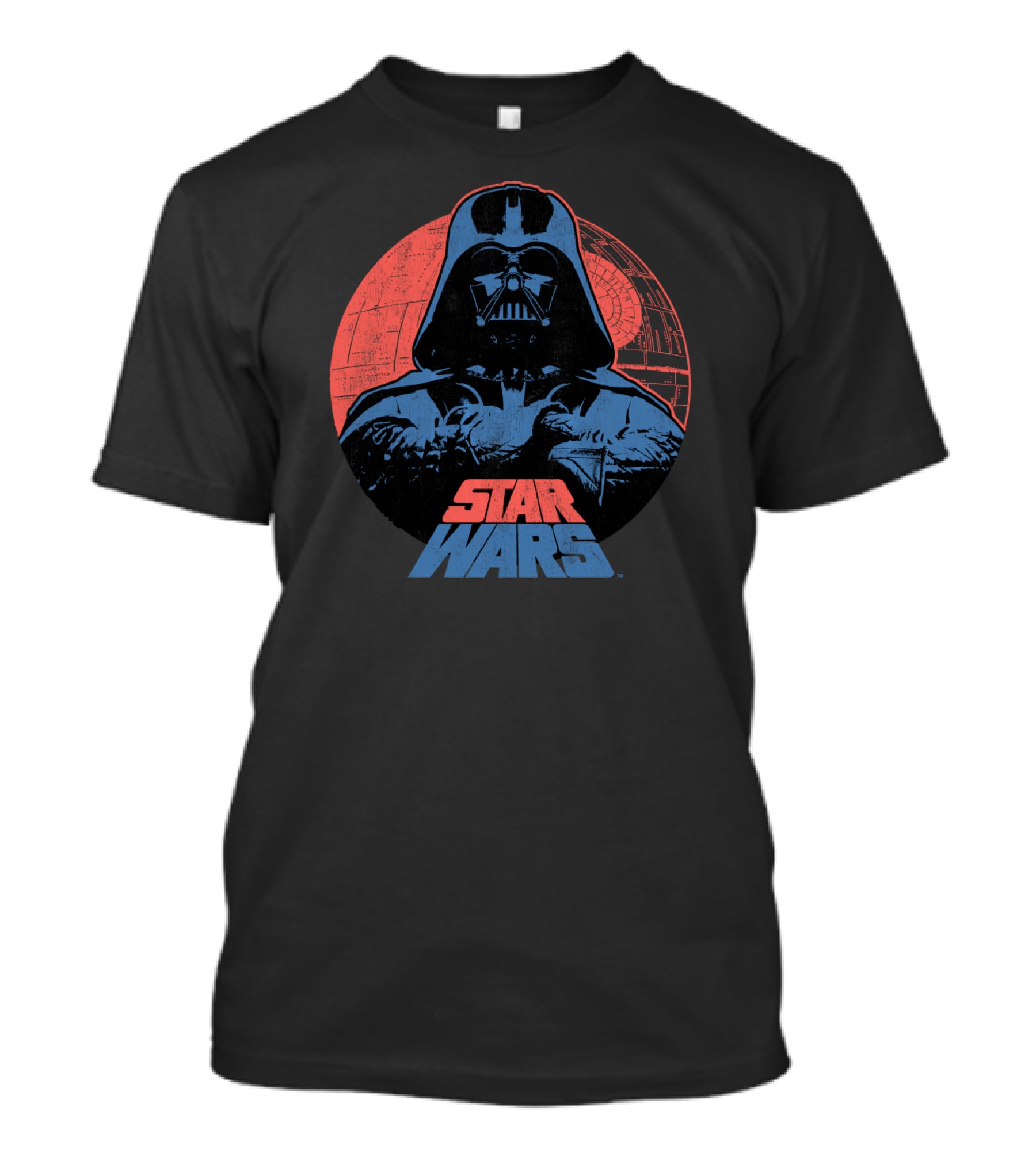 Star Wars Darth Vader Death Star Retro Red And Blue T-Shirt