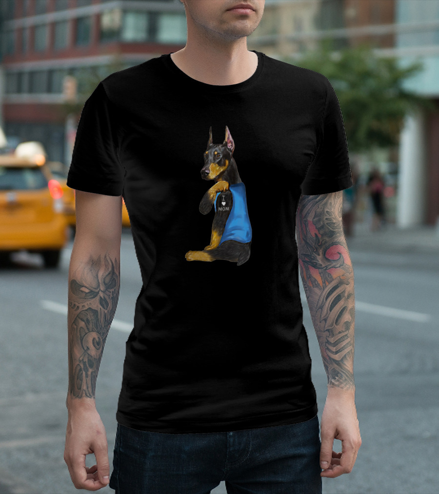 Doberman I Love Mom Tattoo with Blue Vest T-Shirt