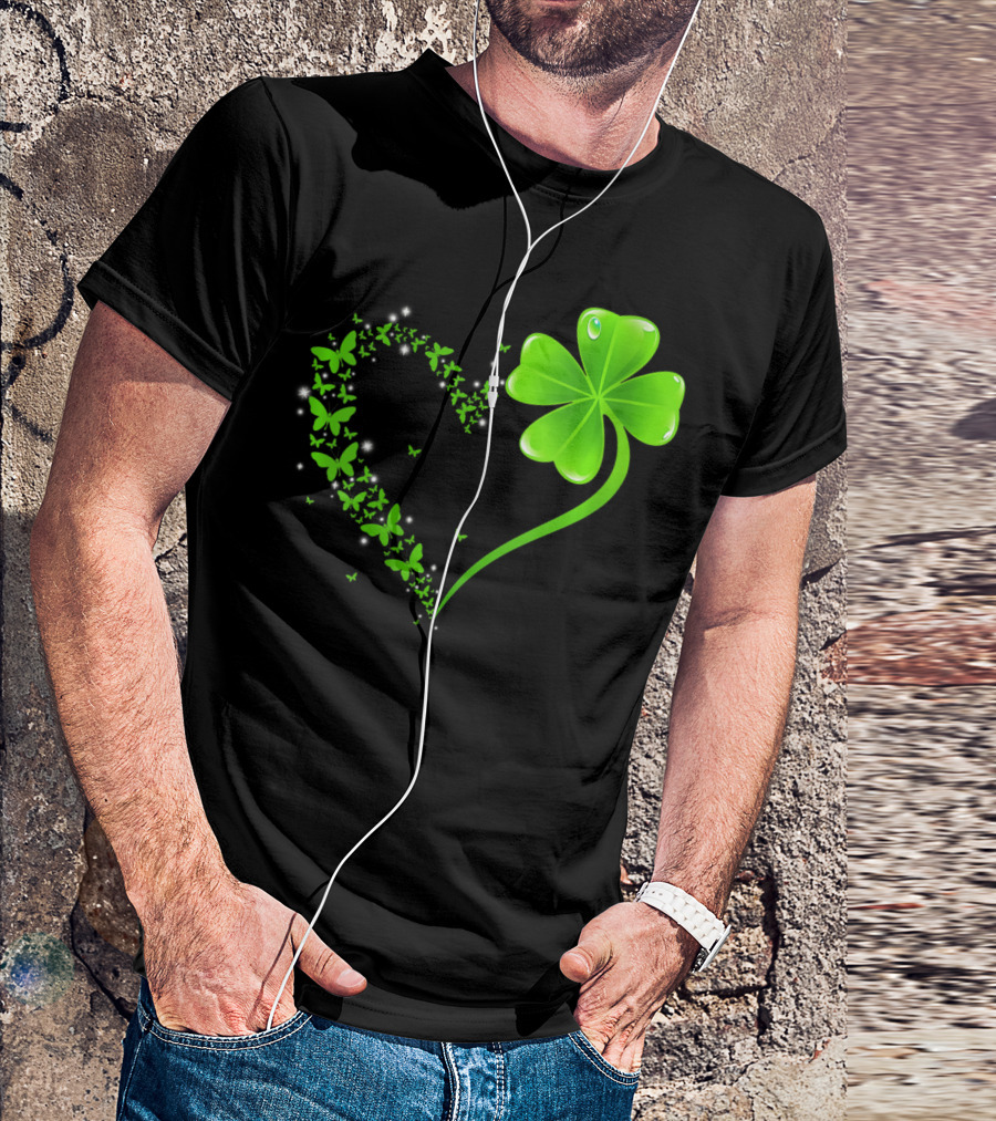 Heart Shamrock Butterfly St Patrick's Day Green Clover T-Shirt
