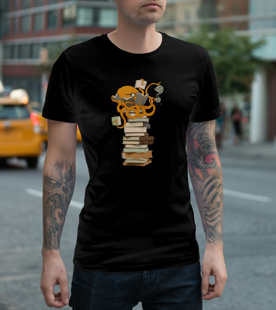 Octopus Reading Tea Coffee Books Stack T-Shirt