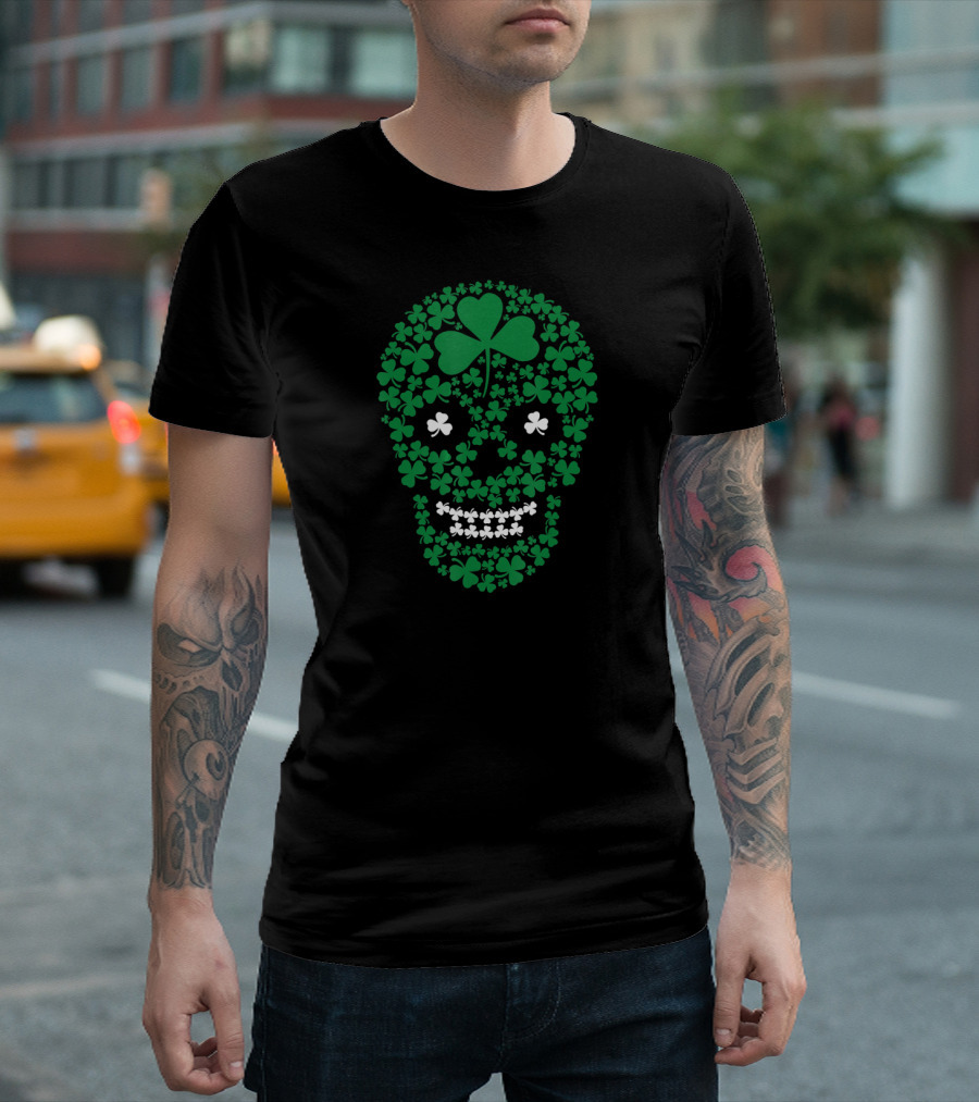 Saint Patrick's Day Shamrocks Skull Green Clover T-Shirt