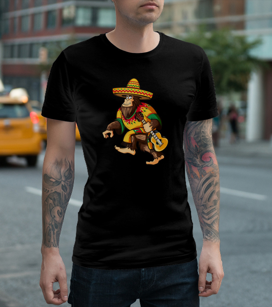 Bigfoot El De Mayo Mexican Sombrero Guitar Poncho Fiesta T-Shirt