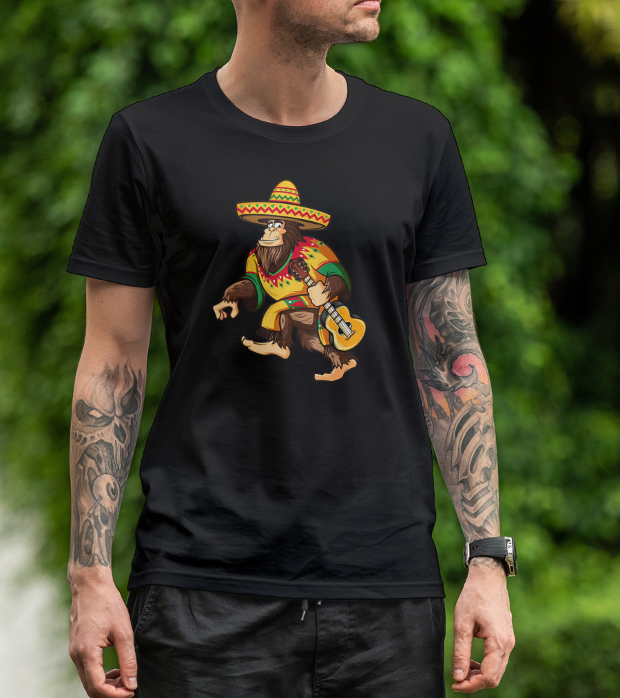 Bigfoot El De Mayo Mexican Sombrero Guitar Poncho Fiesta T-Shirt