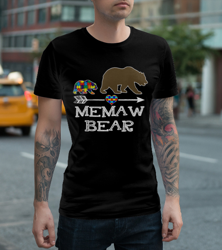 Memaw Bear Autism Puzzle Heart Baby Bear T-Shirt