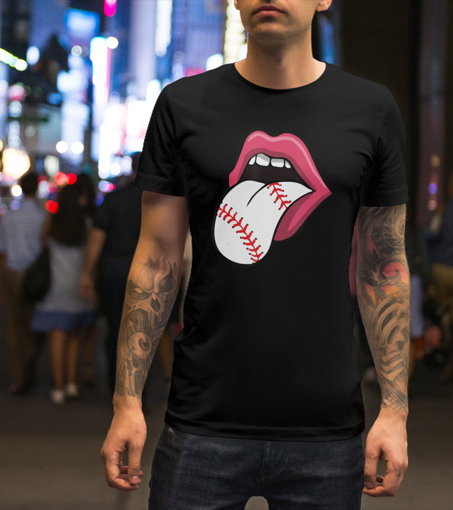 Baseball Stitch Red Lips Tongue T-Shirt