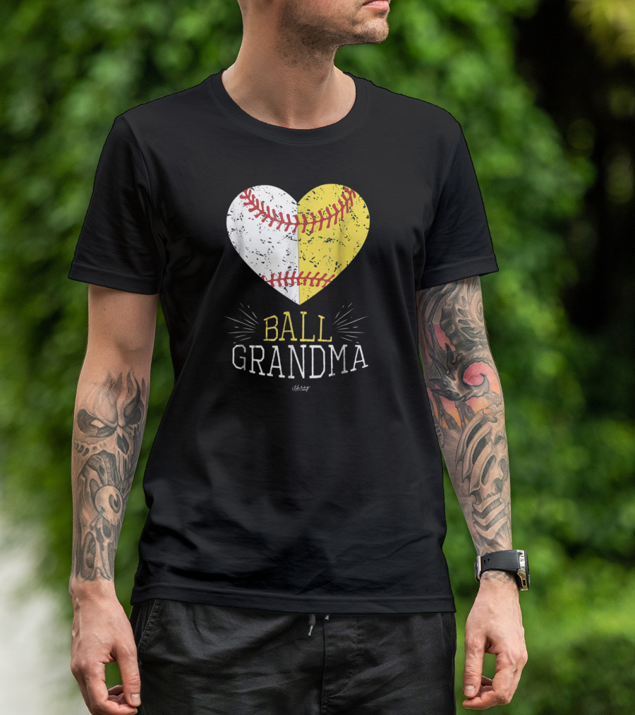 Heart Ball Grandma Baseball Softball Love T-Shirt