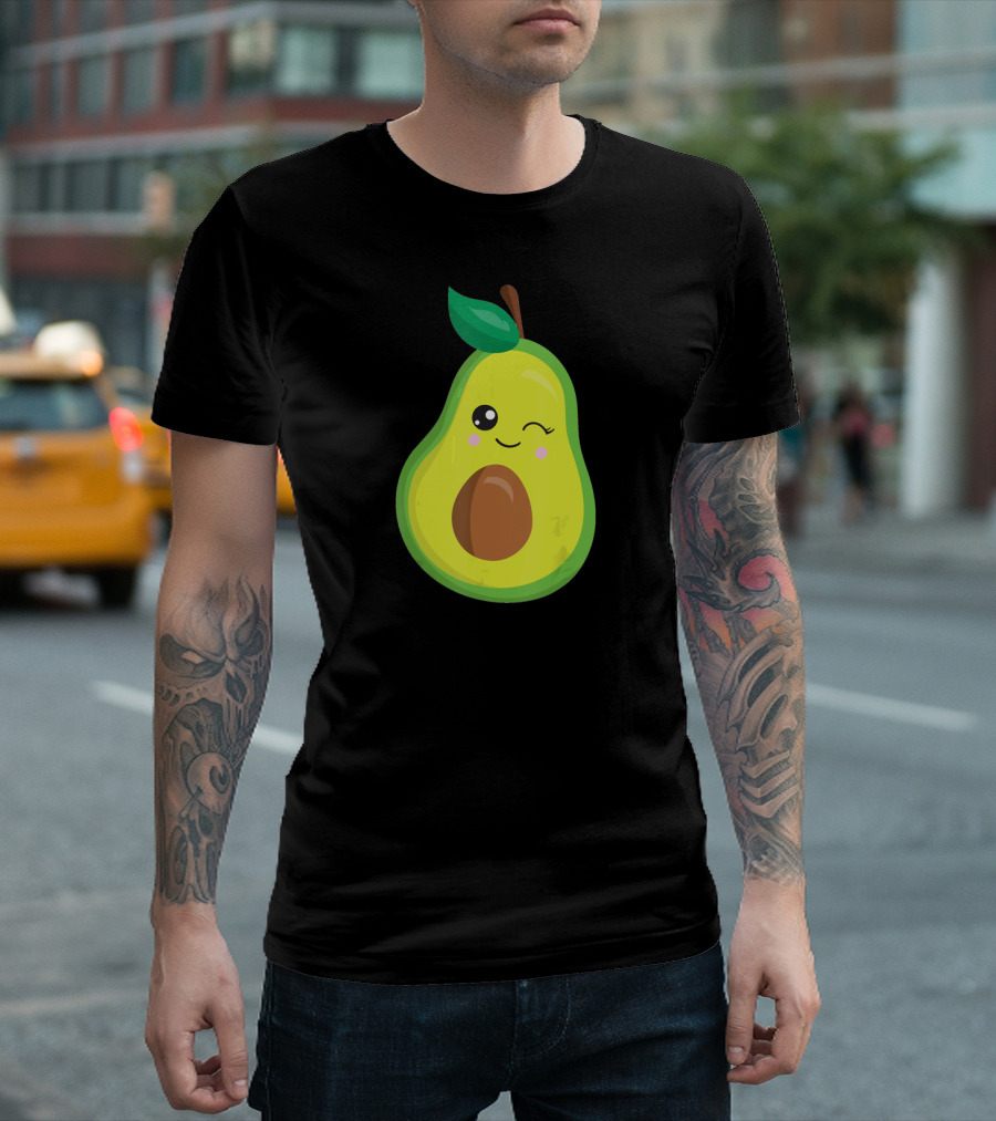 Avocado Vegan Kawaii Winking Cute Face Seed T-Shirt