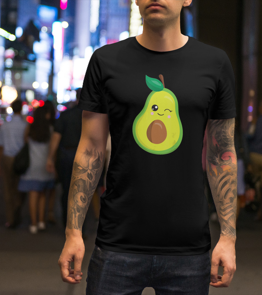 Avocado Vegan Kawaii Winking Cute Face Seed T-Shirt