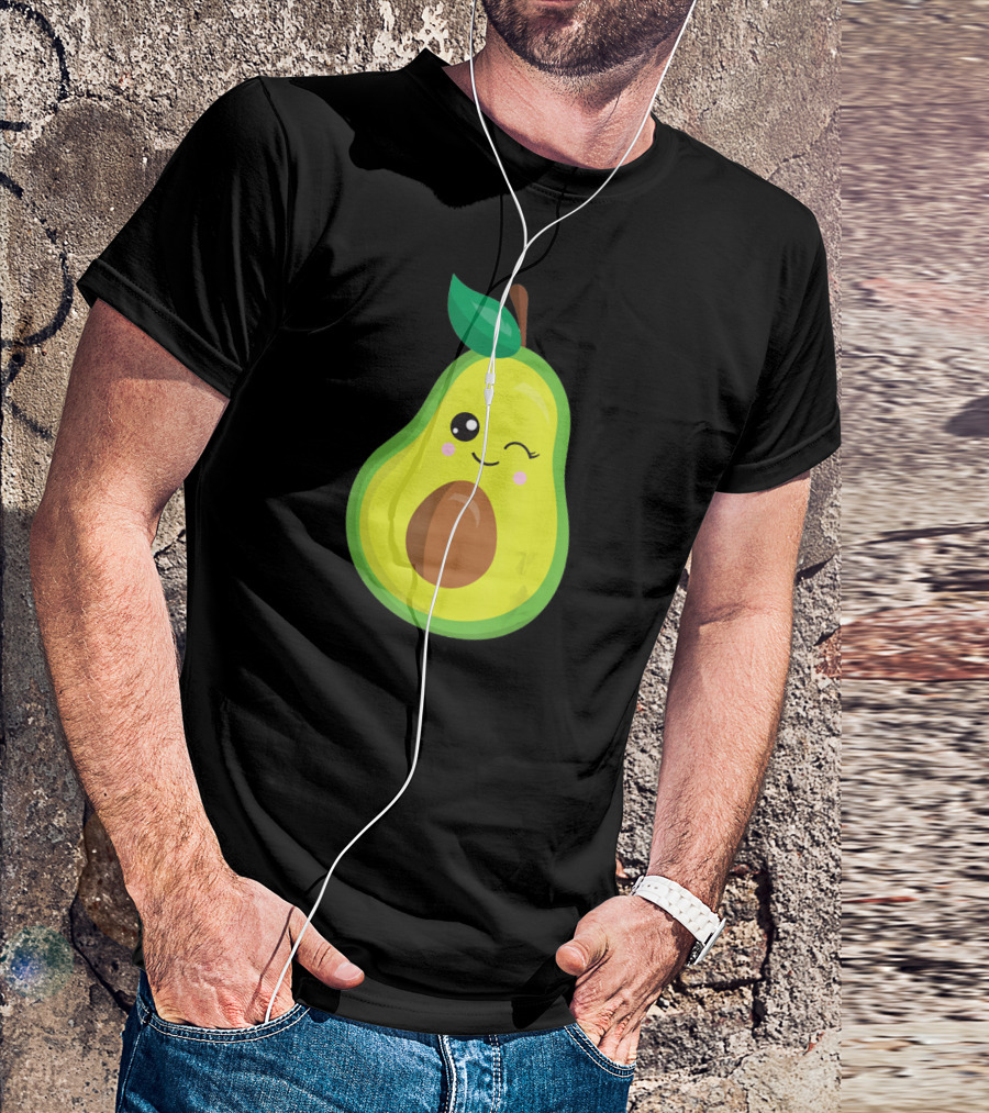 Avocado Vegan Kawaii Winking Cute Face Seed T-Shirt