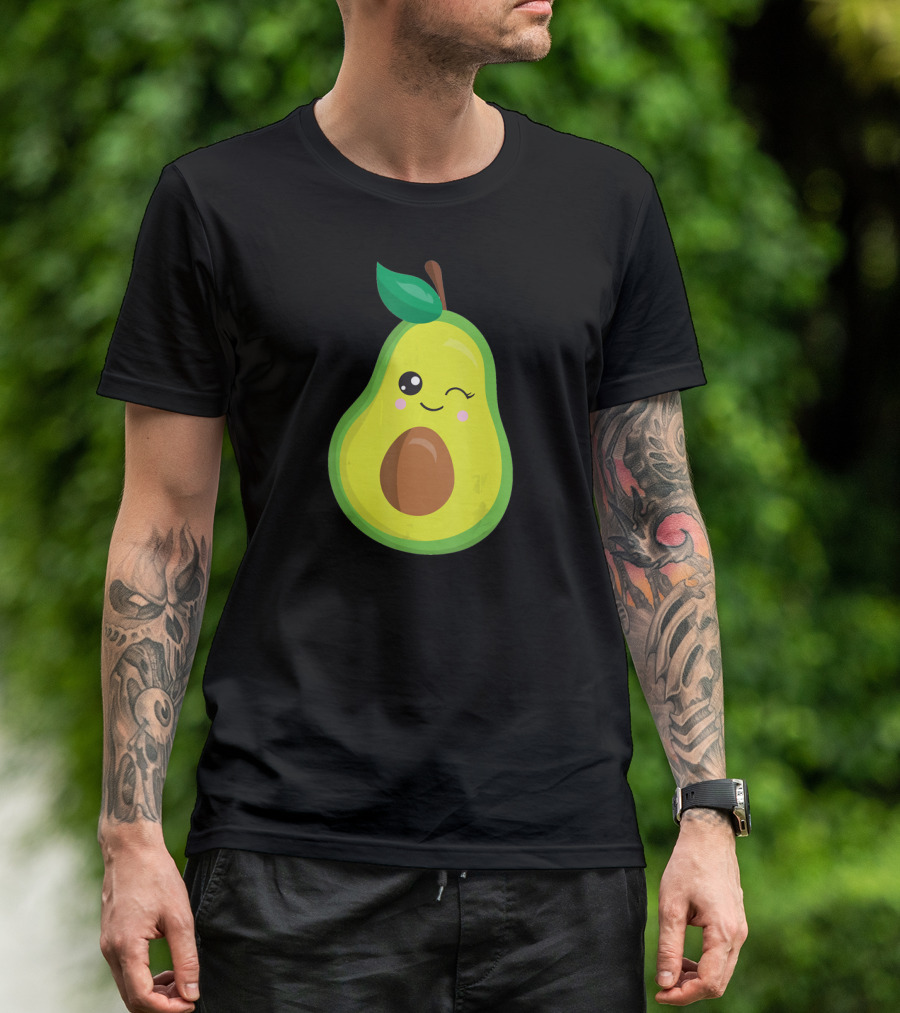 Avocado Vegan Kawaii Winking Cute Face Seed T-Shirt