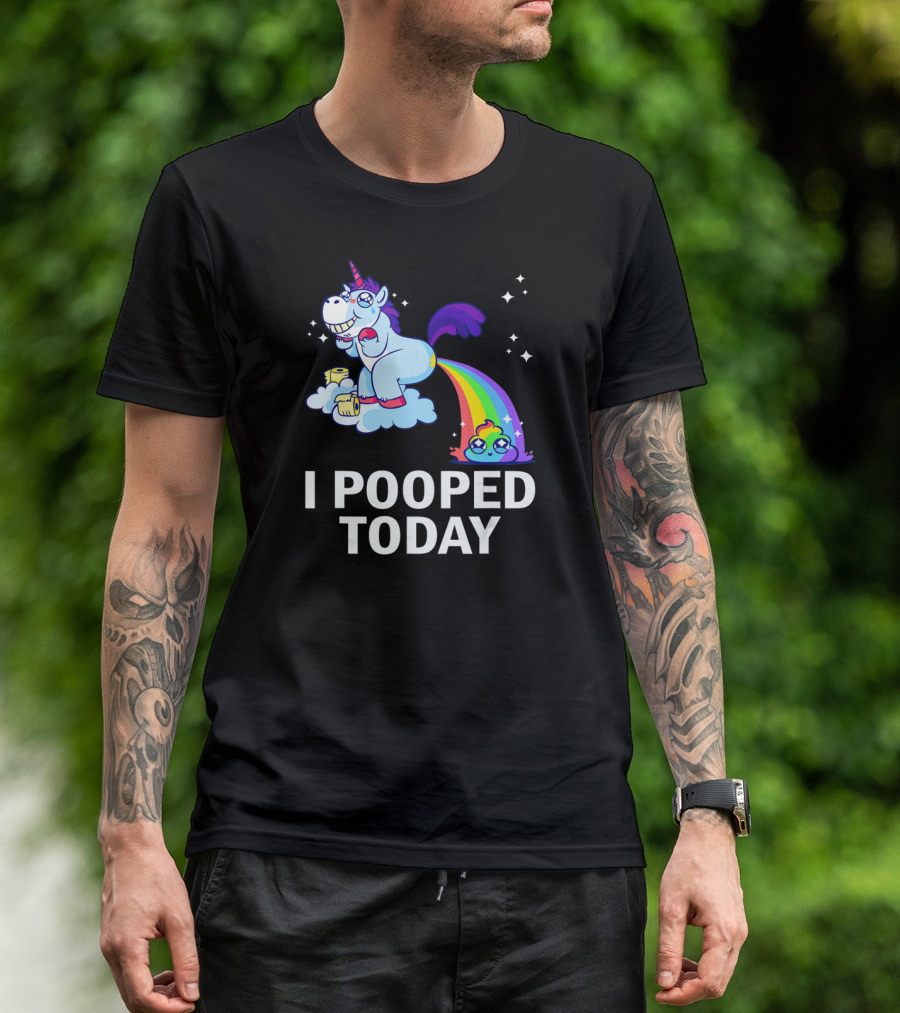 I Pooped Today Funny Rainbow Unicorn With Toilet Paper And Cloud T-Shirt