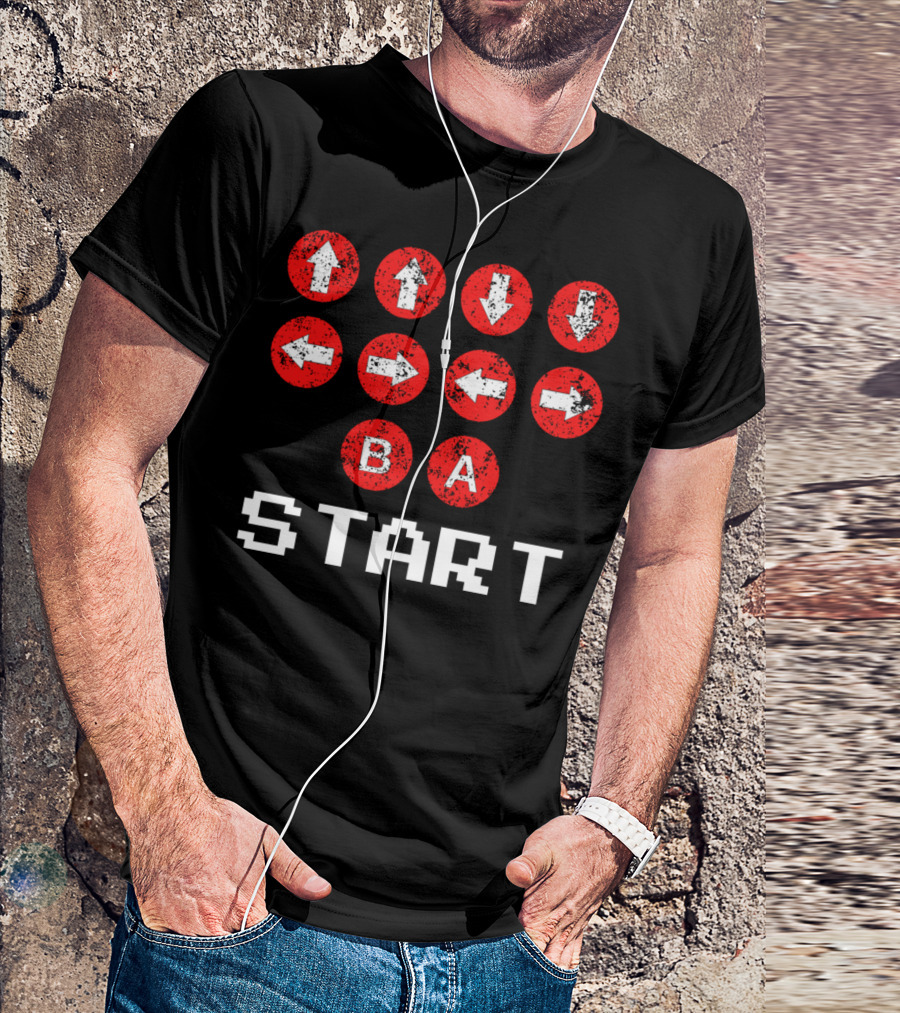 Konami Code Vintage Gaming Up Up Down Down Left Right B A Start T-Shirt