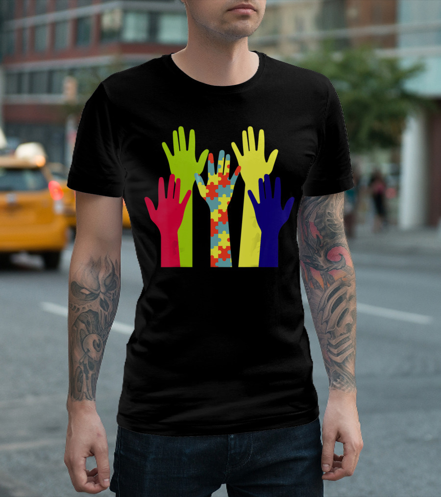 Autism Awareness Unity Puzzle Hands Colorful Representation T-Shirt