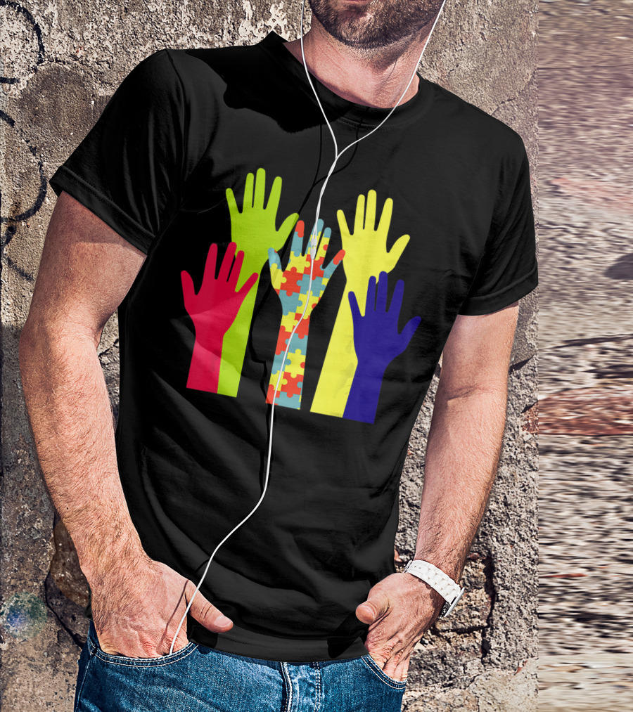 Autism Awareness Unity Puzzle Hands Colorful Representation T-Shirt