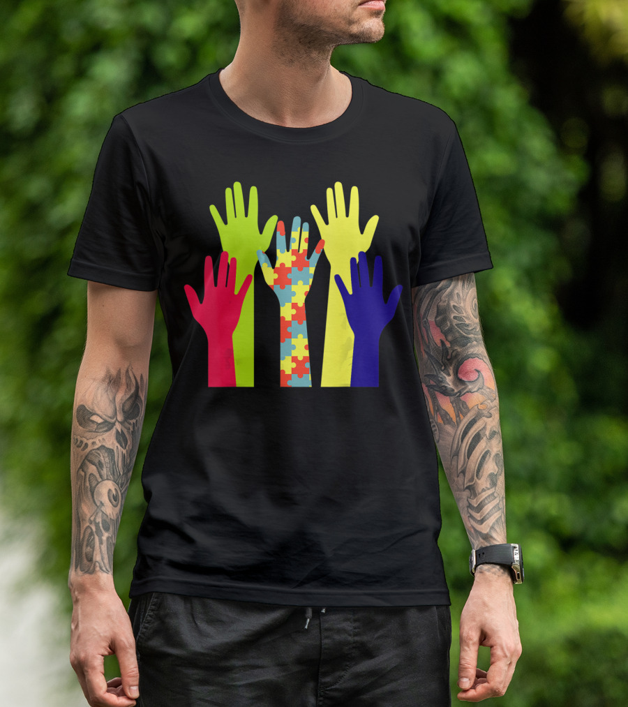 Autism Awareness Unity Puzzle Hands Colorful Representation T-Shirt