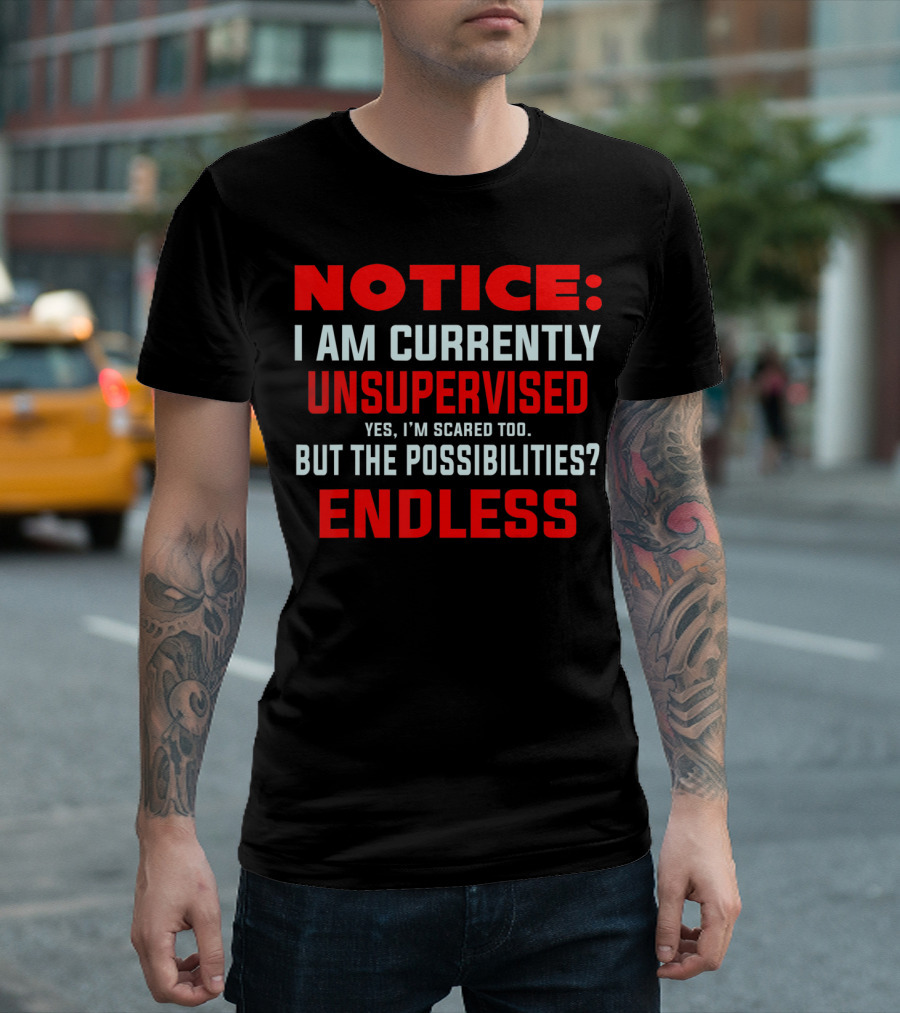 NOTICE I Am Currently Unsupervised Yes I'm Scared Too But The Possibilities Endless T-Shirt