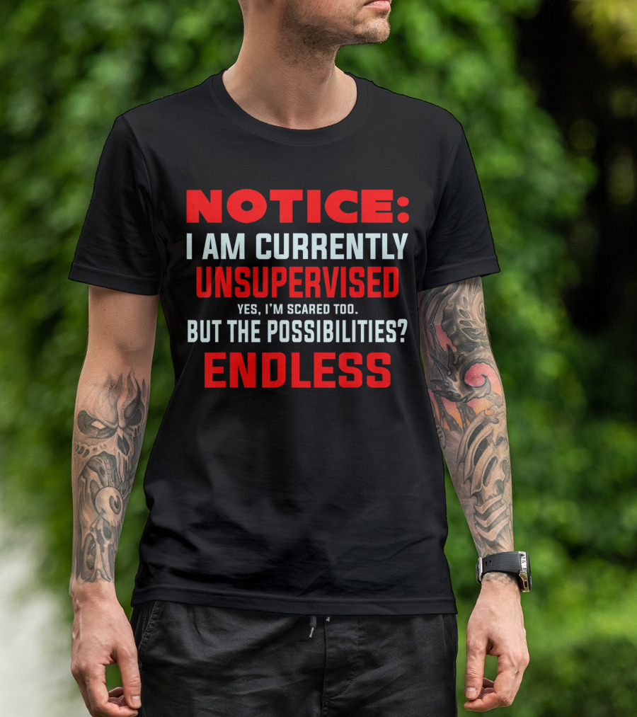 NOTICE I Am Currently Unsupervised Yes I'm Scared Too But The Possibilities Endless T-Shirt