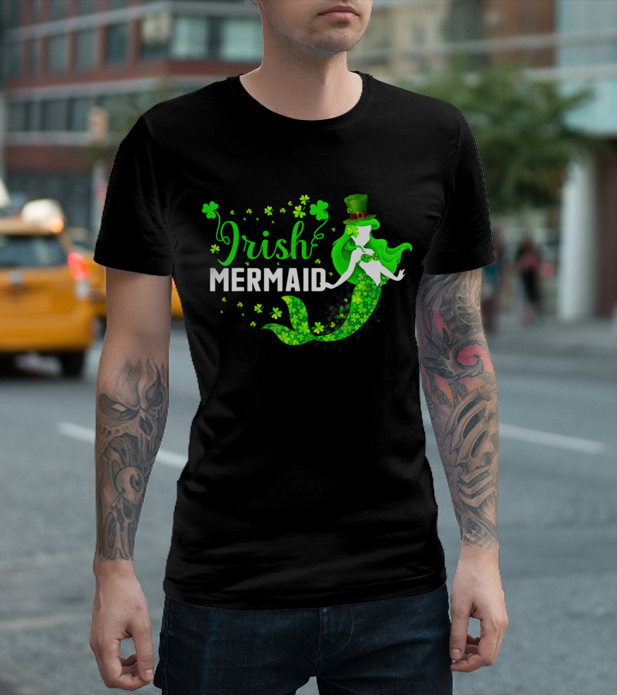 Irish Mermaid St Patrick Day Clover Hat T-Shirt
