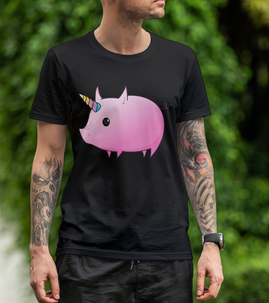 Unicorn Pig Rainbow Horn Adorable Cartoon Character T-Shirt