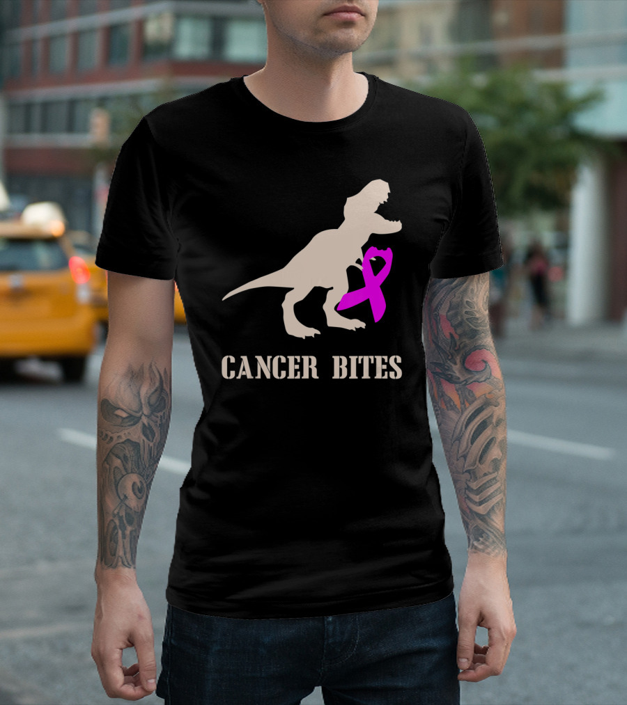 Cancer Bites Breast Cancer Dinosaur Pink T-Shirt