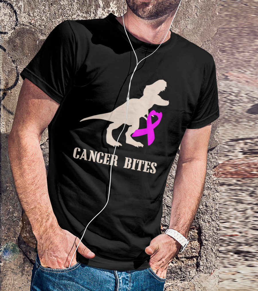 Cancer Bites Breast Cancer Dinosaur Pink T-Shirt