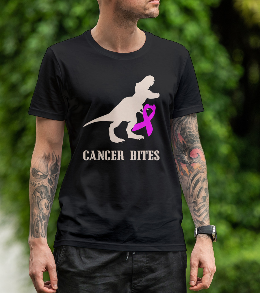 Cancer Bites Breast Cancer Dinosaur Pink T-Shirt